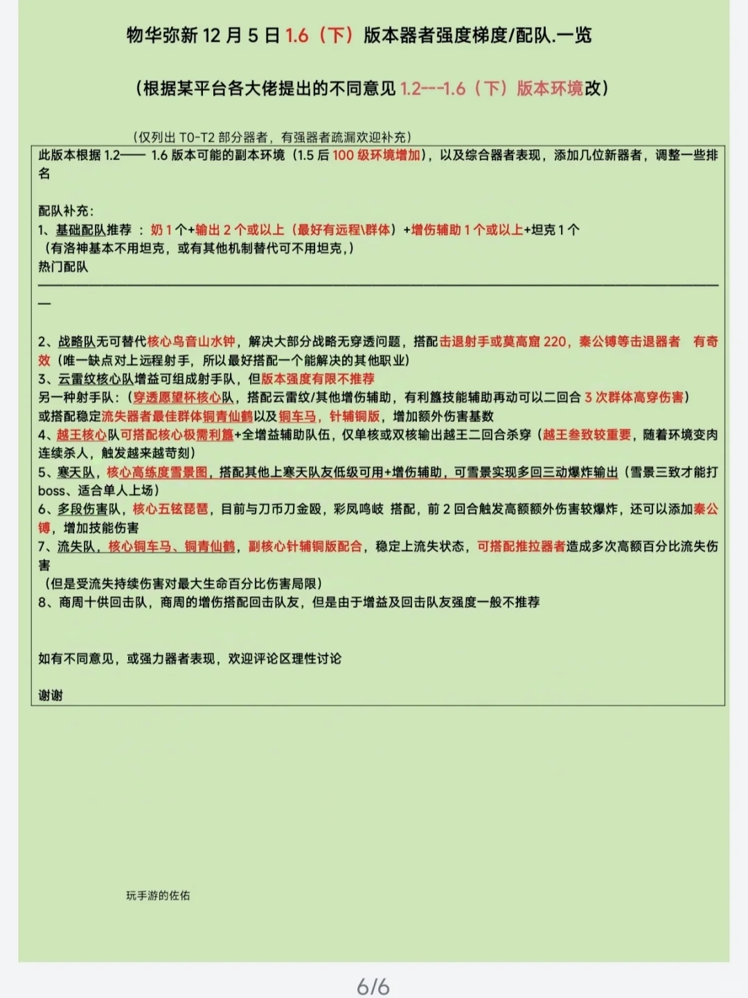 【物华弥新1.6下】梯、队榜❗及版本解析