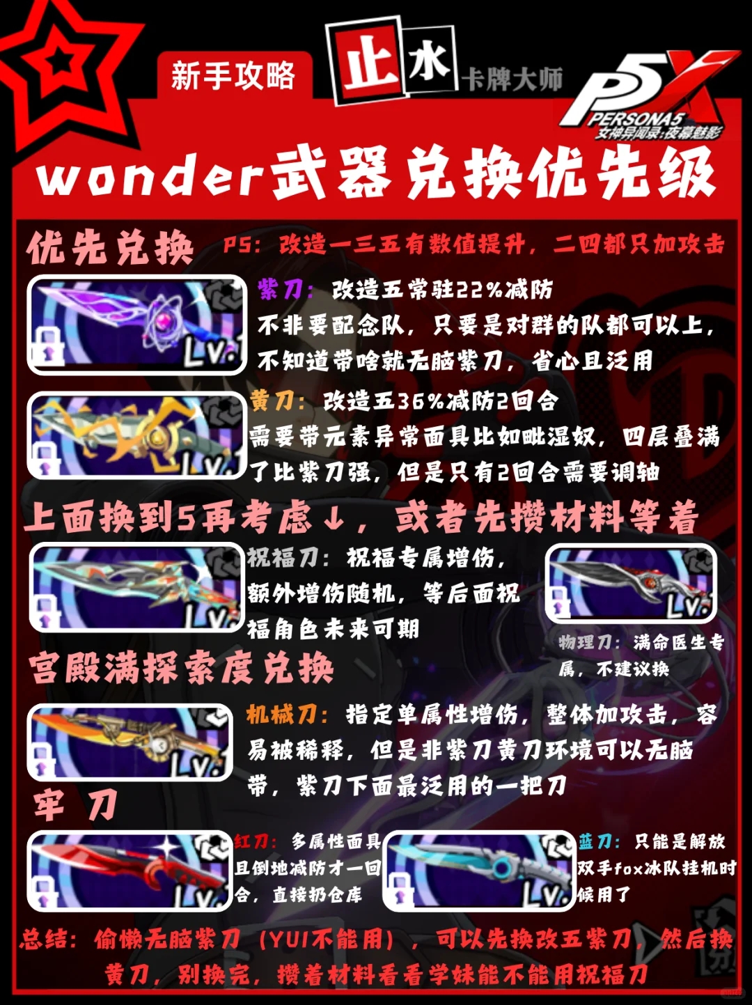 【P5X】七刀流wonder！哪一把才是最合适的