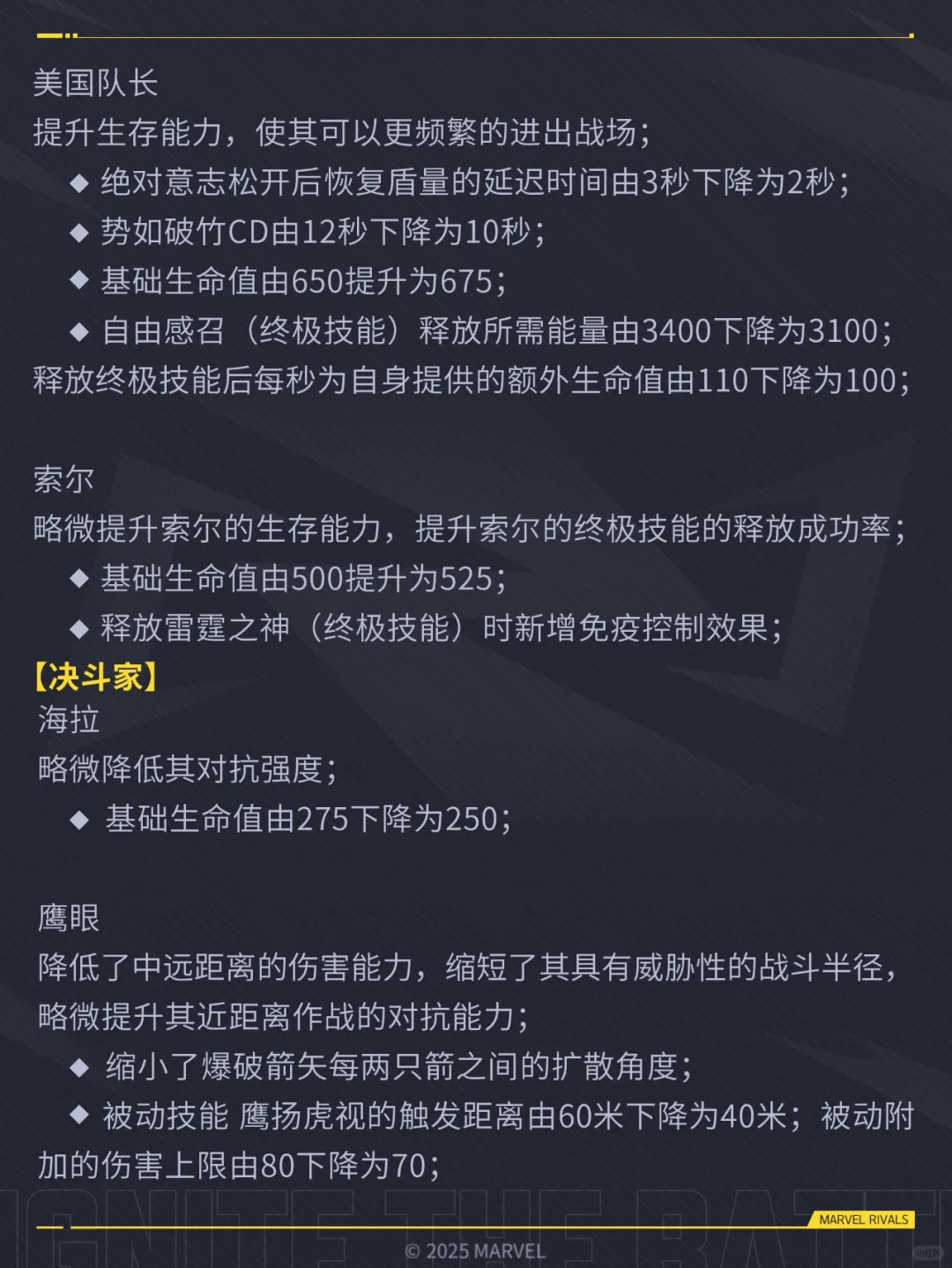 《漫威争锋》20250110版本平衡性调整