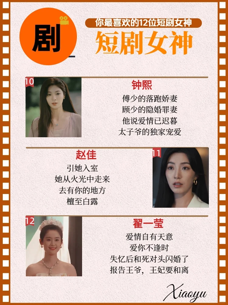 你最喜欢的12位短剧女王