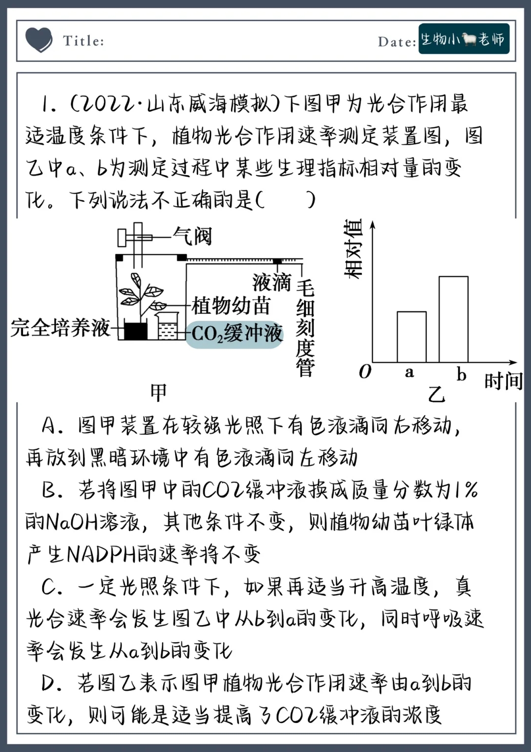 一图搞定光合呼吸速率，这个装置必须会✅