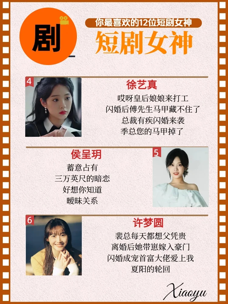 你最喜欢的12位短剧女王