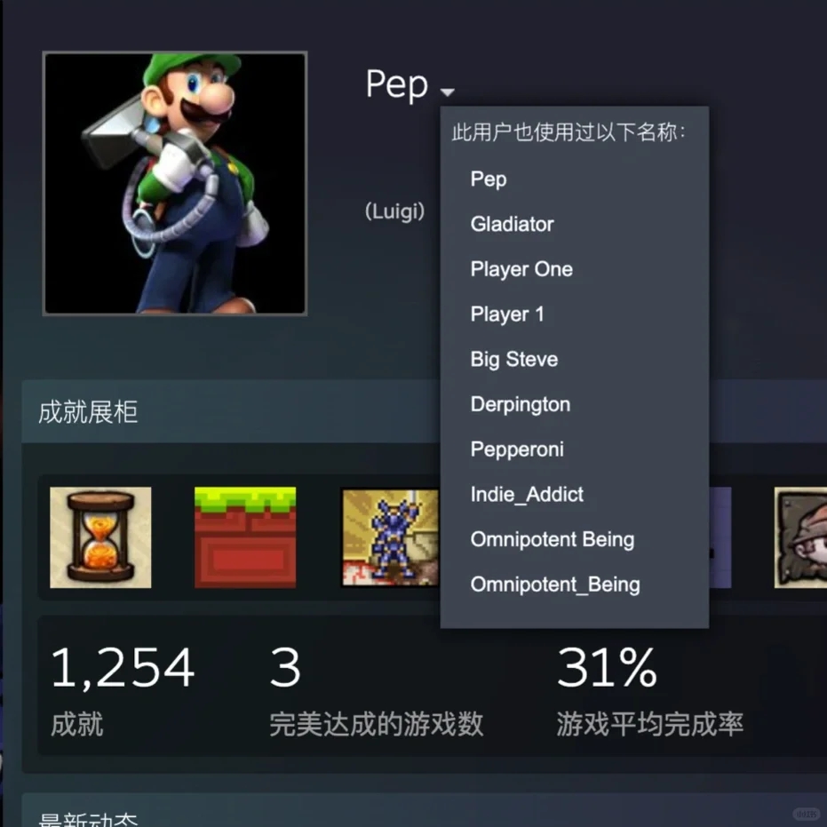 关于Luigi的steam账号：是的，他还是一个农民